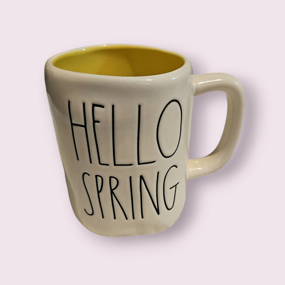Rae Dunn Hello Spring Coffee Mug White Yellow - Picture 1 of 10